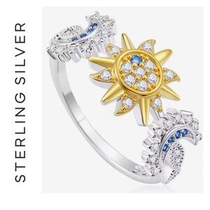 🌟 S925 Sterling Silver Moon & Sunburst Diamond Ring